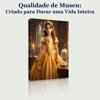 A Bela e a Rosa Encantada – quadro canvas personalizado, qualidade de museu, criado para durar uma vida inteira