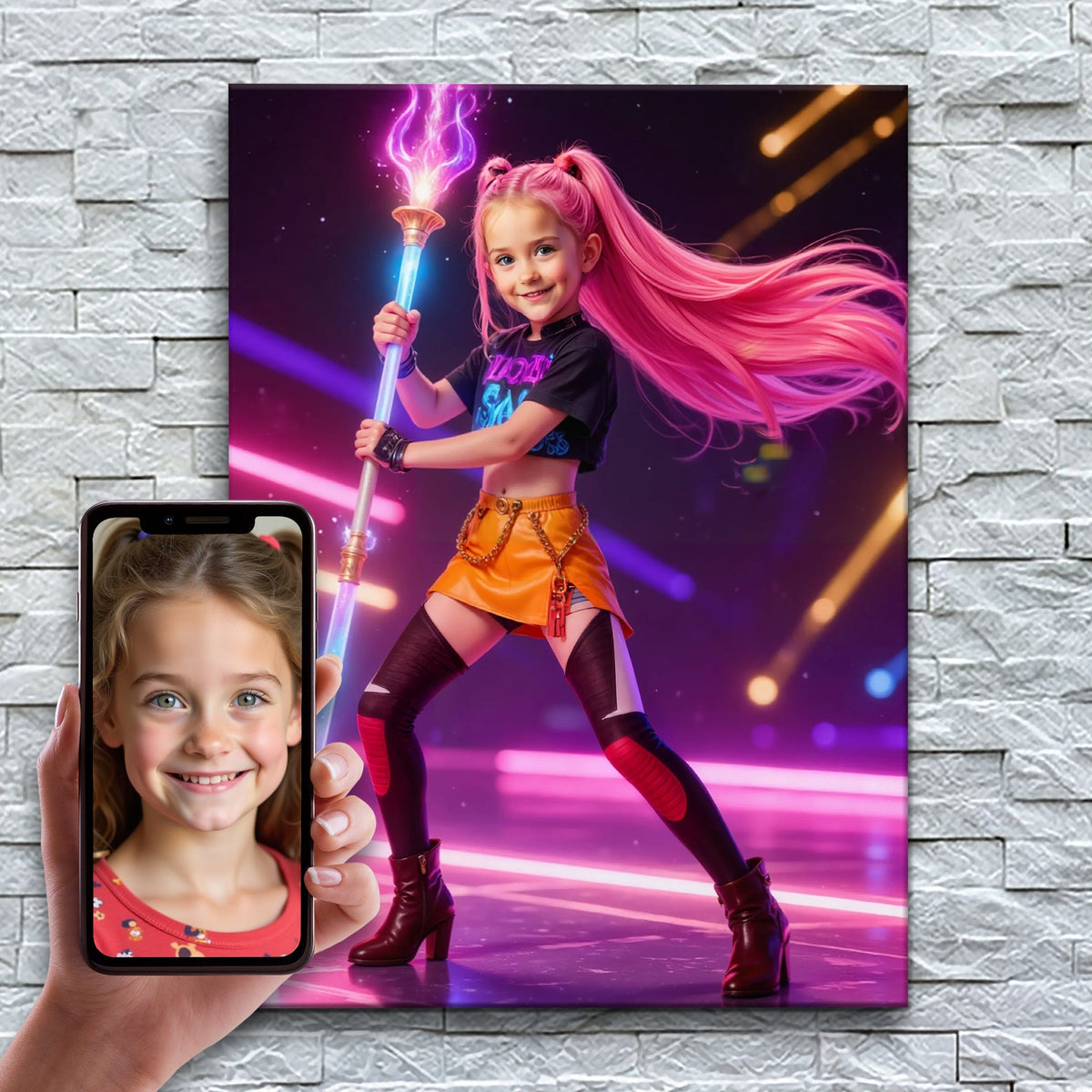 A Guerreira do K-Pop – antes e depois: a foto enviada e o quadro pronto