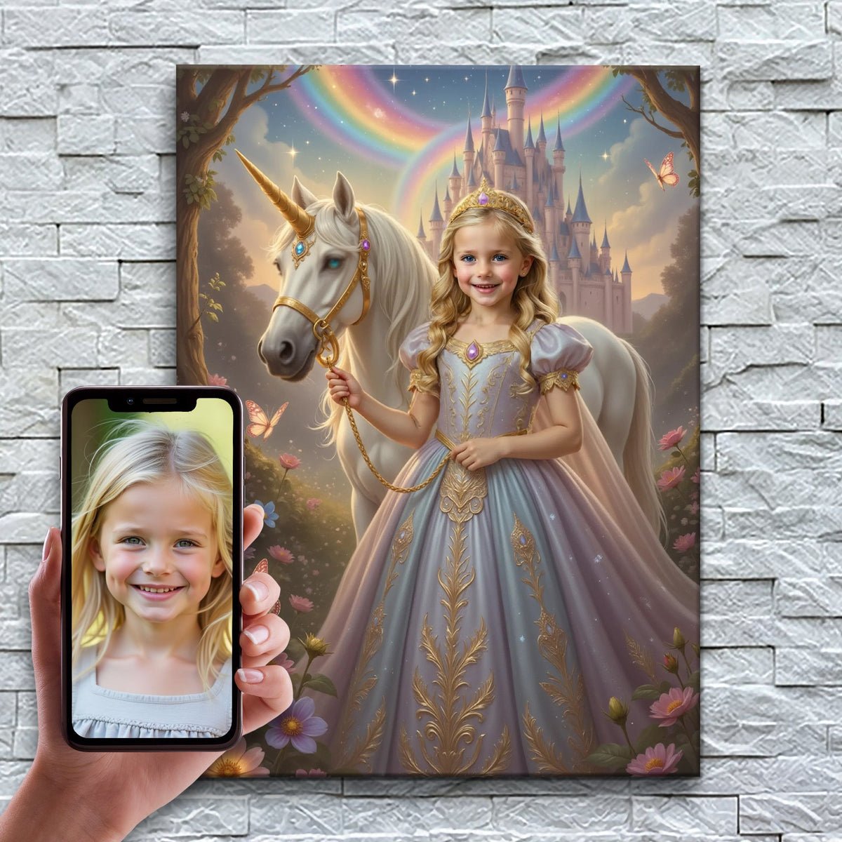 A Princesa do Bosque Mágico – antes e depois: a foto enviada e o quadro pronto