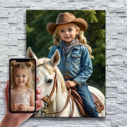 A Princesa do Rodeio – antes e depois: a foto enviada e o quadro pronto