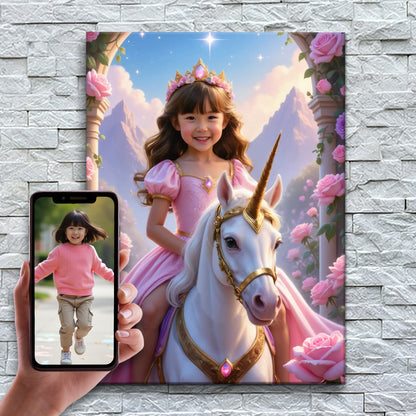 A Princesa e o Unicórnio – antes e depois: a foto enviada e o quadro pronto