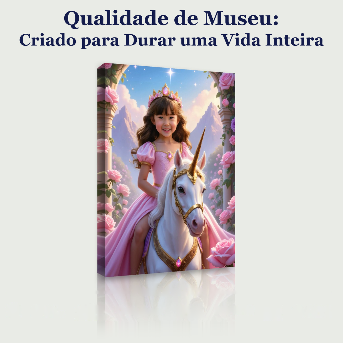 A Princesa e o Unicórnio – quadro canvas personalizado, qualidade de museu, criado para durar uma vida inteira
