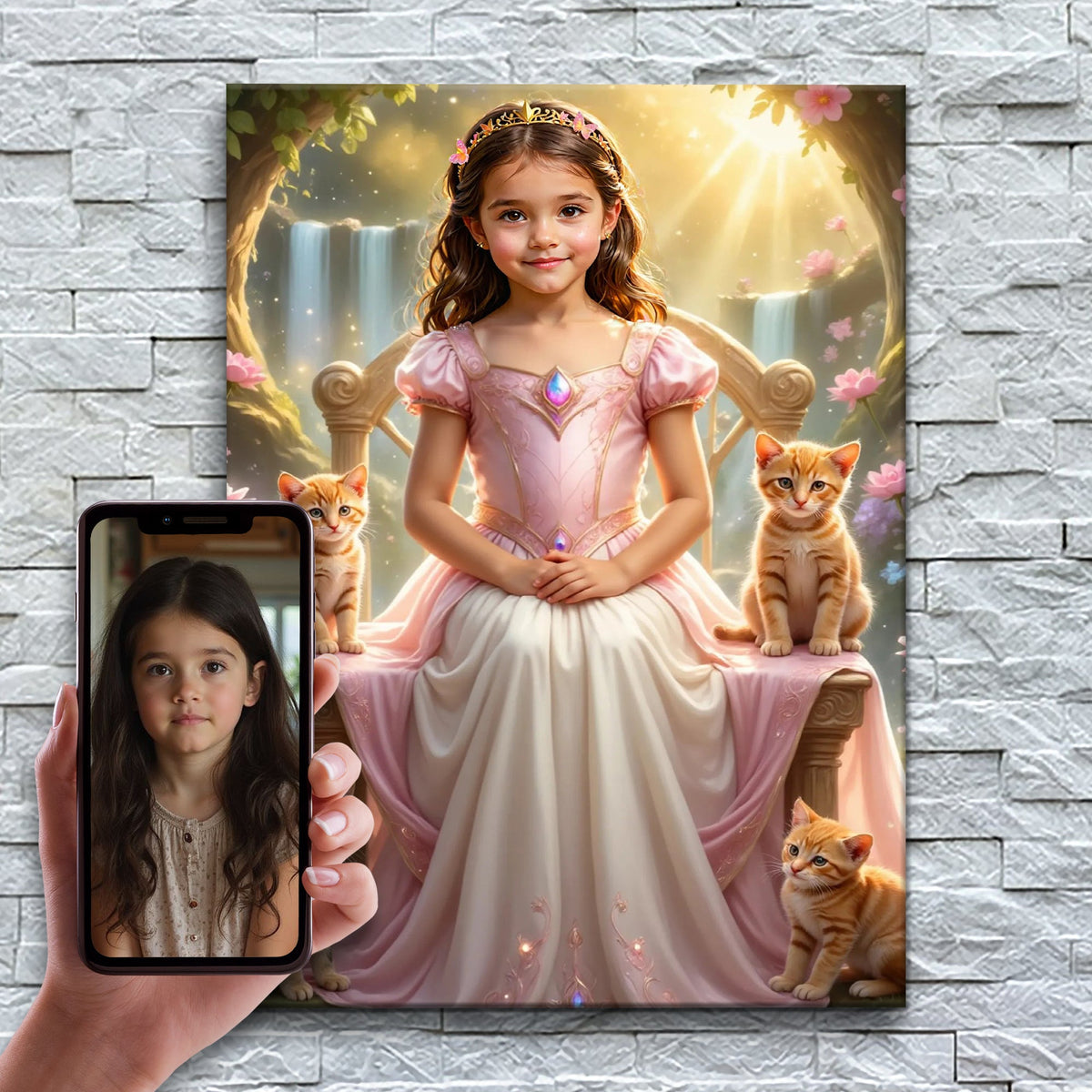 A Princesa dos Gatinhos – antes e depois: a foto enviada e o quadro pronto