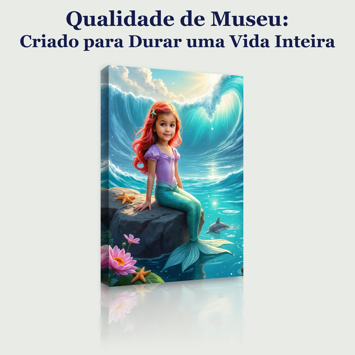A Sereia dos Golfinhos – quadro canvas personalizado, qualidade de museu, criado para durar uma vida inteira