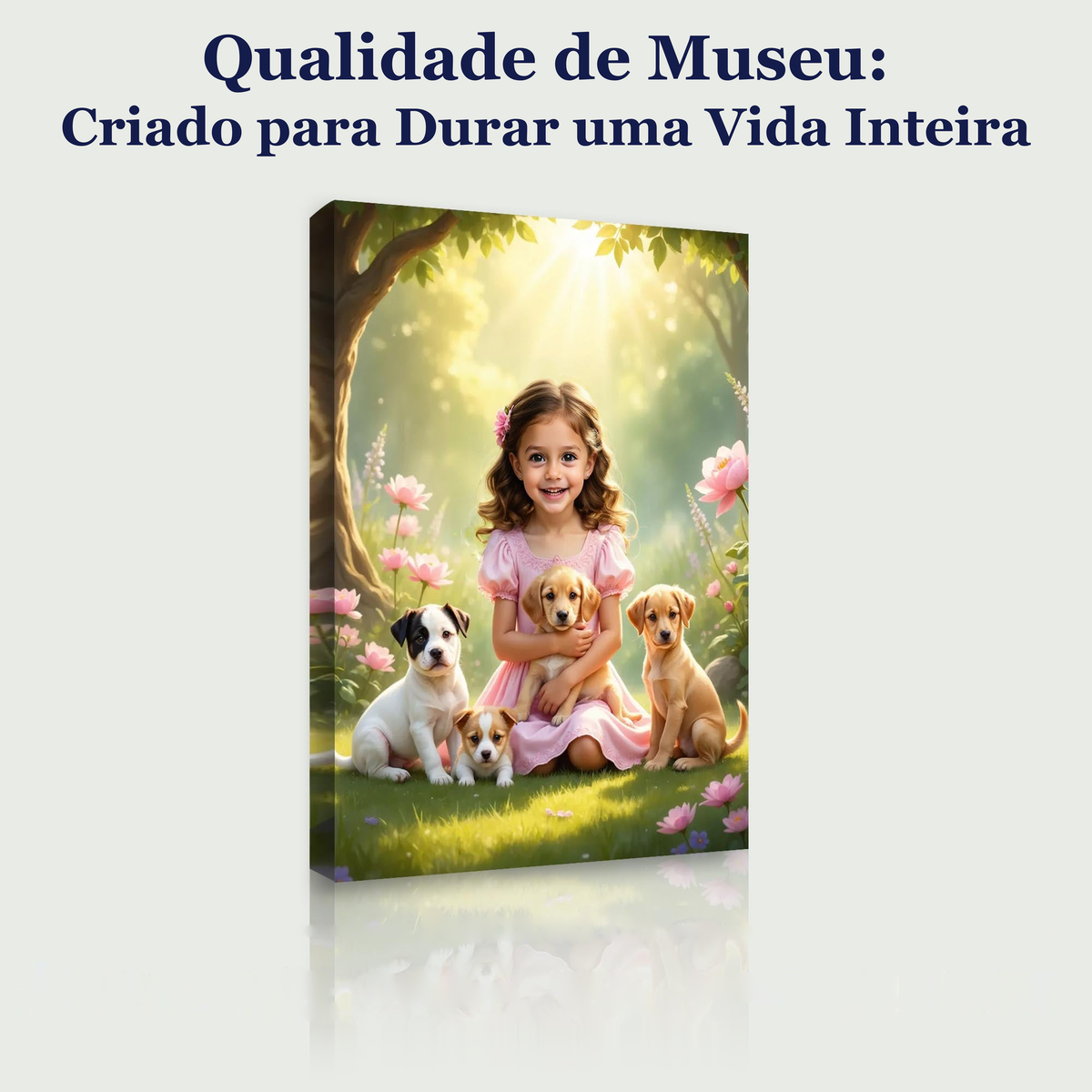 A Menina dos Cachorrinhos – quadro canvas personalizado, qualidade de museu, criado para durar uma vida inteira