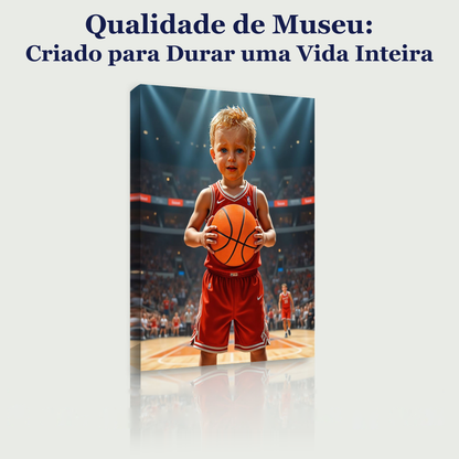 O Craque do Basquete – quadro canvas personalizado, qualidade de museu, criado para durar uma vida inteira
