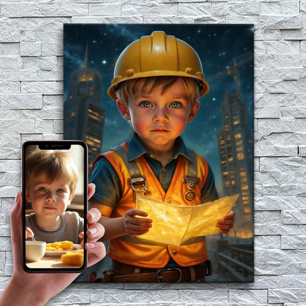 O Pequeno Arquiteto – antes e depois: a foto enviada e o quadro pronto