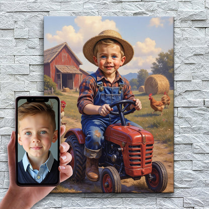 O Pequeno Fazendeiro – antes e depois: a foto enviada e o quadro pronto