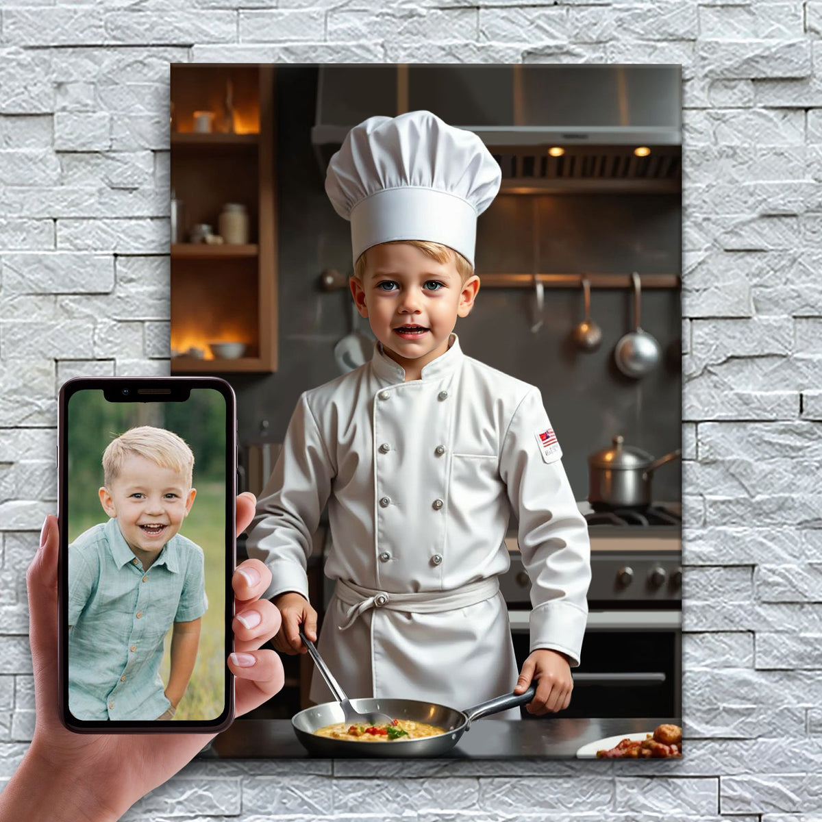 O Pequeno Mestre-Cuca – antes e depois: a foto enviada e o quadro pronto
