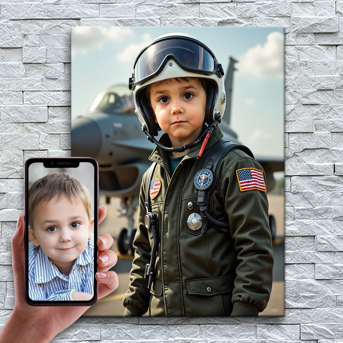 O Piloto de Caça – antes e depois: a foto enviada e o quadro pronto